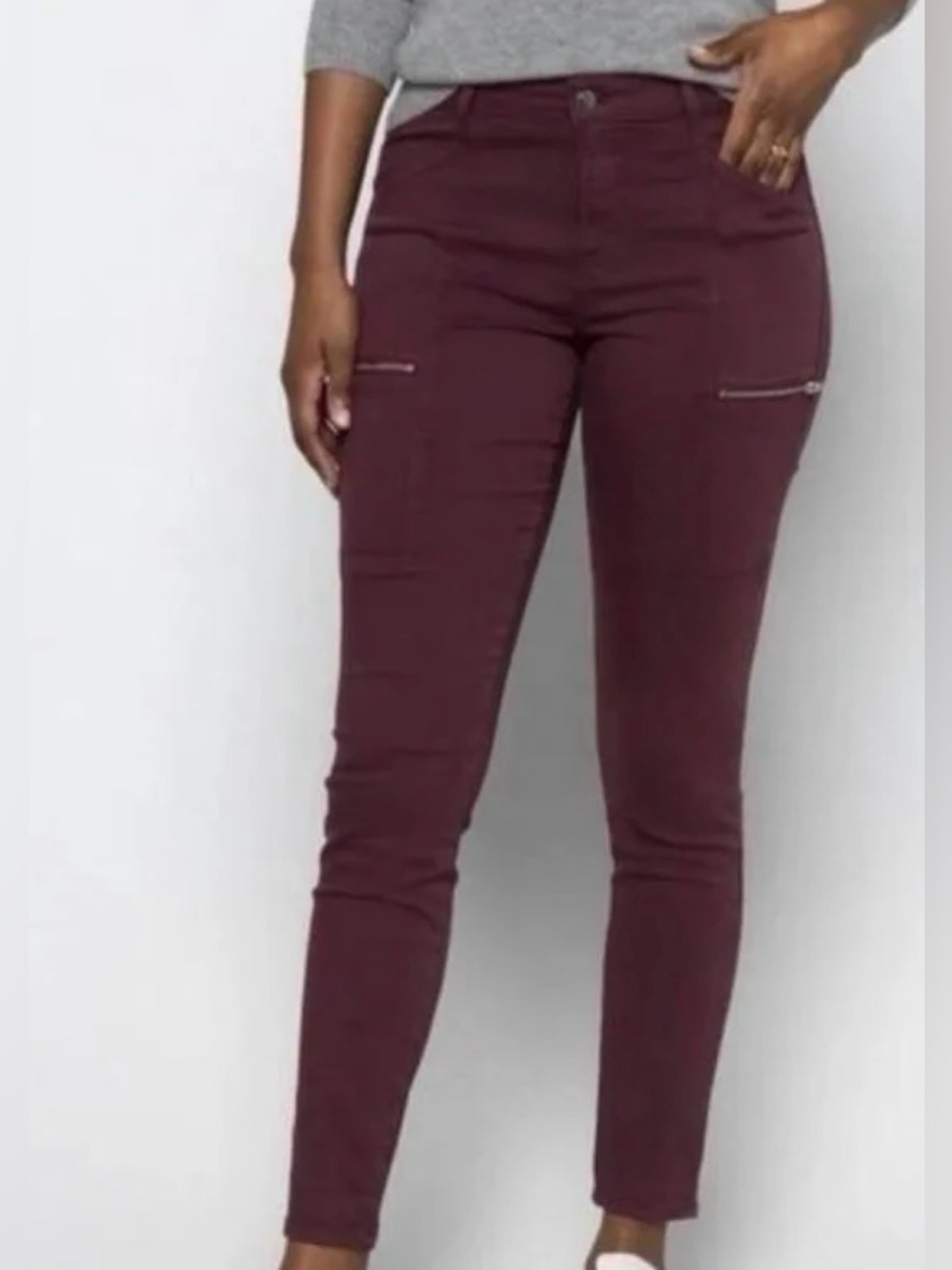 NWT Pistola Hannah Cargo Skinny Pants 29 Maroon Stretch Zip Pocket Mid Rise